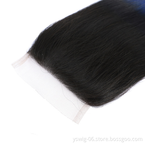 Peruvian Hair 1b/blue# Ombre Bundles Straight Hair Bundles with Closure, Remy Human Hair Weave Bundles With Closure